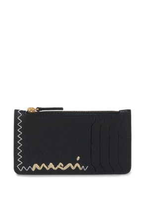 Marni logo-embroidered leather card case - Black