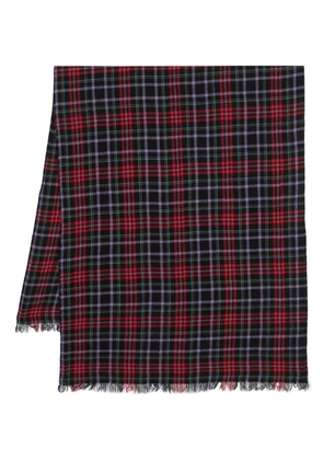 Yohji Yamamoto checked frayed wool scarf - Black