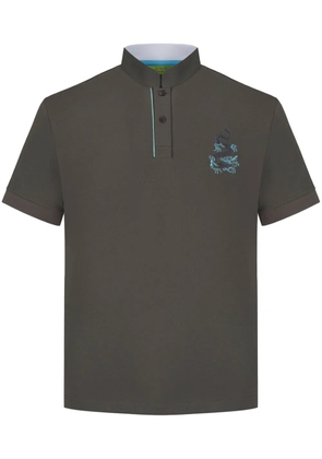 Shanghai Tang Dragon-embroidered stand-up collar polo shirt - Grey