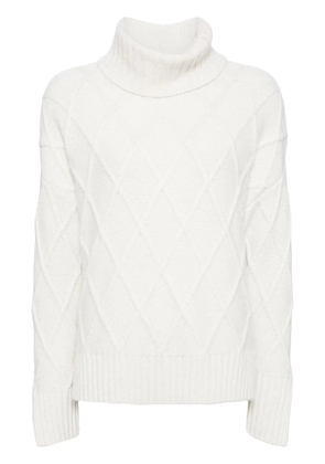 N.Peal diamond-pattern roll-neck jumper - White
