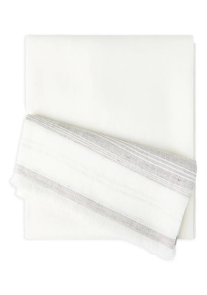 Brunello Cucinelli embroidered-detail striped linen scarf - White