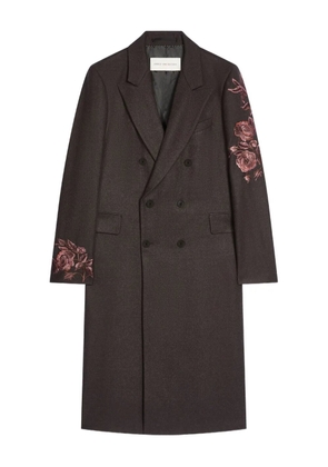 DRIES VAN NOTEN floral-embroidered wool coat - Brown