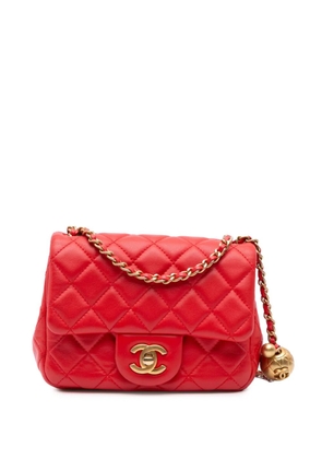 CHANEL Pre-Owned 2019 Mini Square Classic Lambskin Pearl Crush Single Flap crossbody bag - Red