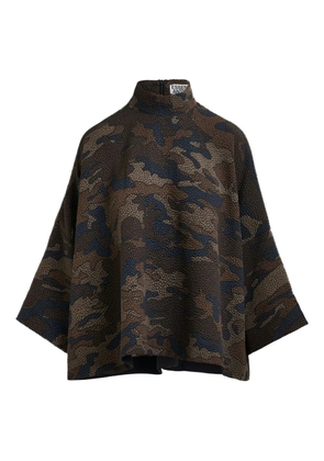 Essentiel Antwerp camouflage-pattern high-neck blouse - Brown