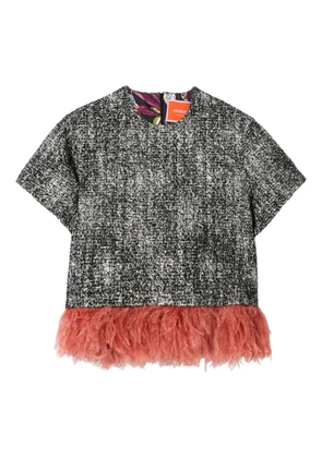 La DoubleJ feather-trim tweed T-shirt - Black