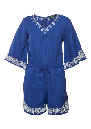 Lauren Ralph Lauren 2000s embroidered bell-sleeve playsuit - Blue