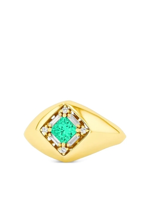 Suzanne Kalan 18K yellow gold emerald and diamond signet ring