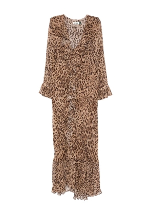 Rixo Grayce ruffled leopard midi dress - Brown