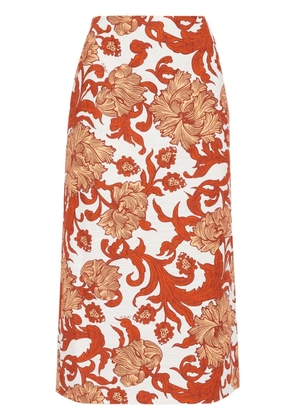 La DoubleJ floral-print high-waisted pencil skirt - White