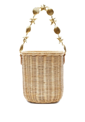 Poolside Island shell-embellished bucket bag - Neutrals