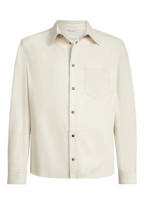 Brunello Cucinelli chest-pocket long-sleeve leather shirt - Neutrals