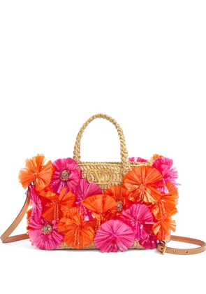 Valentino Garavani small floral-appliqué tote bag - Neutrals