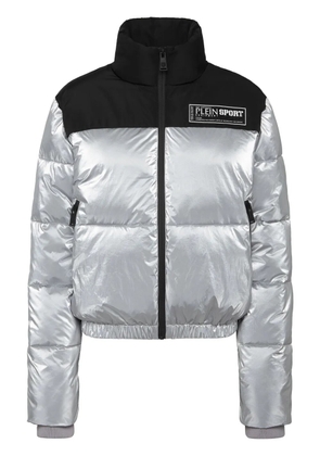 Plein Sport logo-appliquéd puffer jacket - Silver