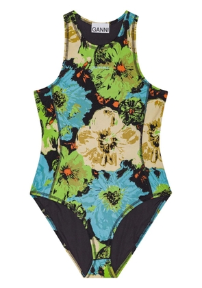 GANNI floral-print bodysuit - Blue