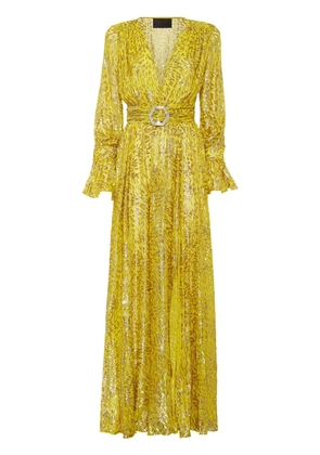 Philipp Plein metallic-threading front-slit maxi dress - Yellow