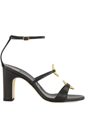 Manolo Blahnik 90mm leather ankle-strap ring sandals - Blue