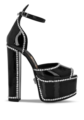 Philipp Plein crystal-embellished heeled platform sandals - Black