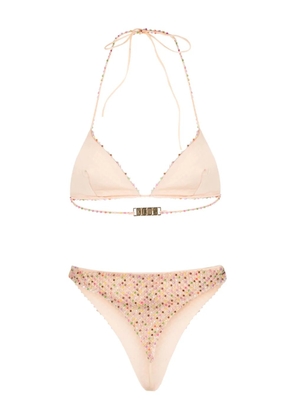 GCDS bead-embellished tulle-overlay bikini - Neutrals