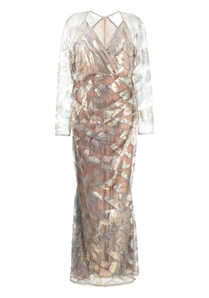 Talbot Runhof V-neck floor-length dress - Silver