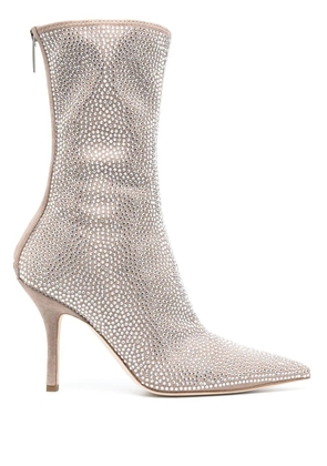 Paris Texas crystal-embellished 105mm pointed boots - Neutrals