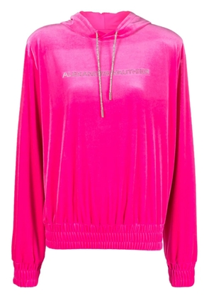 Alexandre Vauthier logo-appliqué velvet hoodie - Pink