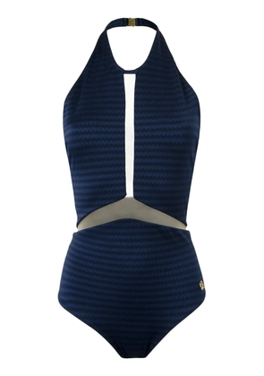 Brigitte sheer panel halterneck swimsuit - Blue