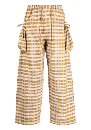 STORY mfg. check-print wide-leg trousers - Brown