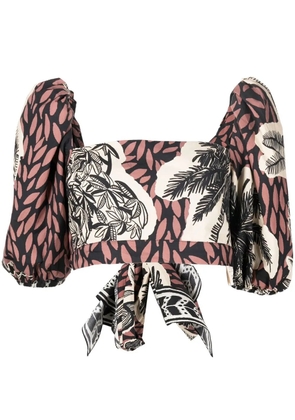 Johanna Ortiz graphic-print puff-sleeve blouse - Black
