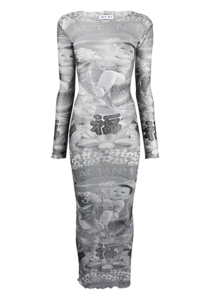 ACT Nº1 graphic-print semi-sheer dress - Grey