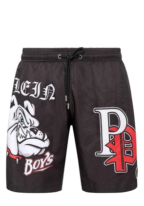 Philipp Plein Bulldogs-print swim shorts - Black