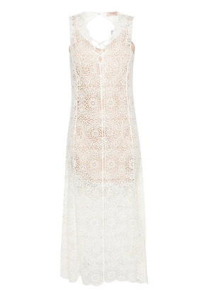 TWINSET semi-sheer crochet midi dress - White
