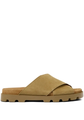 Camper Brutus cross-strap suede slides - Brown