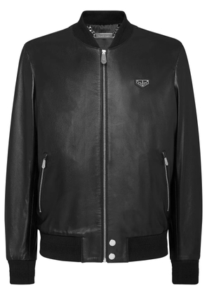 Philipp Plein leather bomber jacket - Black