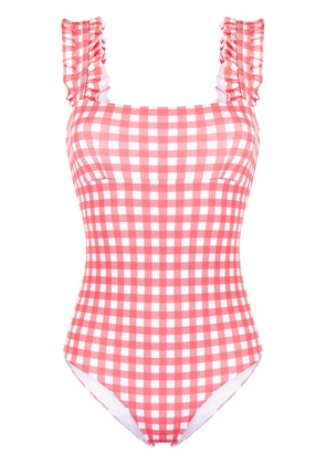 EPHEMERA checked ruffle-trimmed swimsuit - Pink