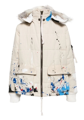 Greg Lauren splatter-paint down jacket - Neutrals