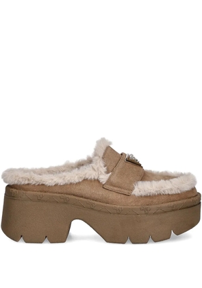 GUESS USA 70mm faux fur-trim mules - Brown