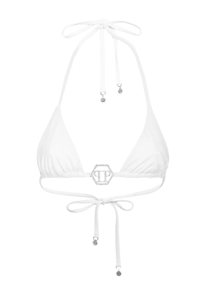 Philipp Plein Crystal Hexagon triangle bikini top - White