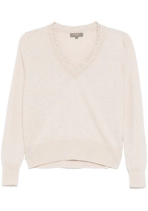 N.Peal Ruffle Trim V Neck jumper - Neutrals
