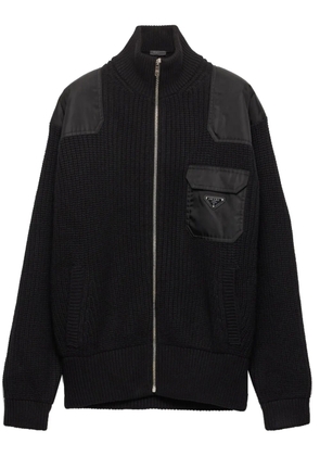 Prada zip-up ribbed knit cardigan - Black