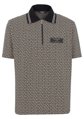 Balmain monogram jacquard zipped polo shirt - Black