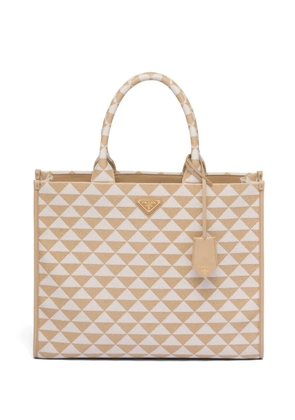 Prada large Symbole embroidered tote bag - Neutrals