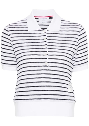 Thom Browne striped textured-knit polo shirt - White