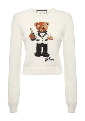 Philipp Plein teddy-embroidered crew-neck sweater - White