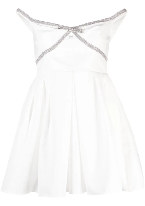 Self-Portrait diamanté-trim off-shoulder minidress - White