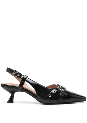GANNI 55mm buckle-detail glossy pumps - Black