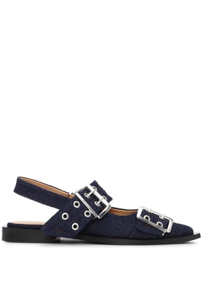 GANNI buckle-detail denim ballerina shoes - Blue