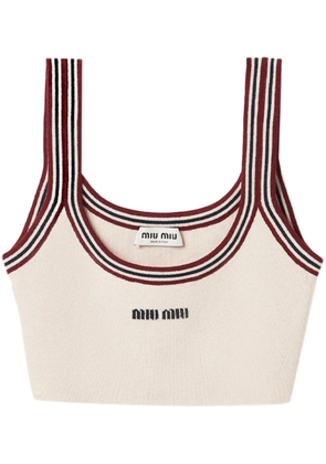 Miu Miu stripe-trim cashmere cropped top - Neutrals