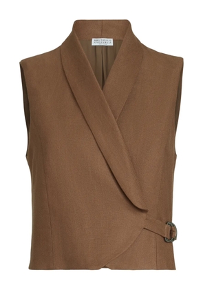 Brunello Cucinelli diagonal-buckle linen gilet - Brown