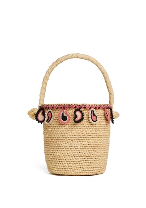 Alanui paisley-appliqué raffia basket bag - Neutrals