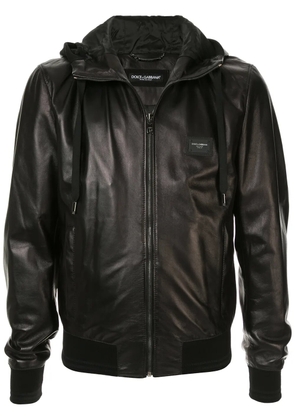Dolce & Gabbana logo-tag leather jacket - Black